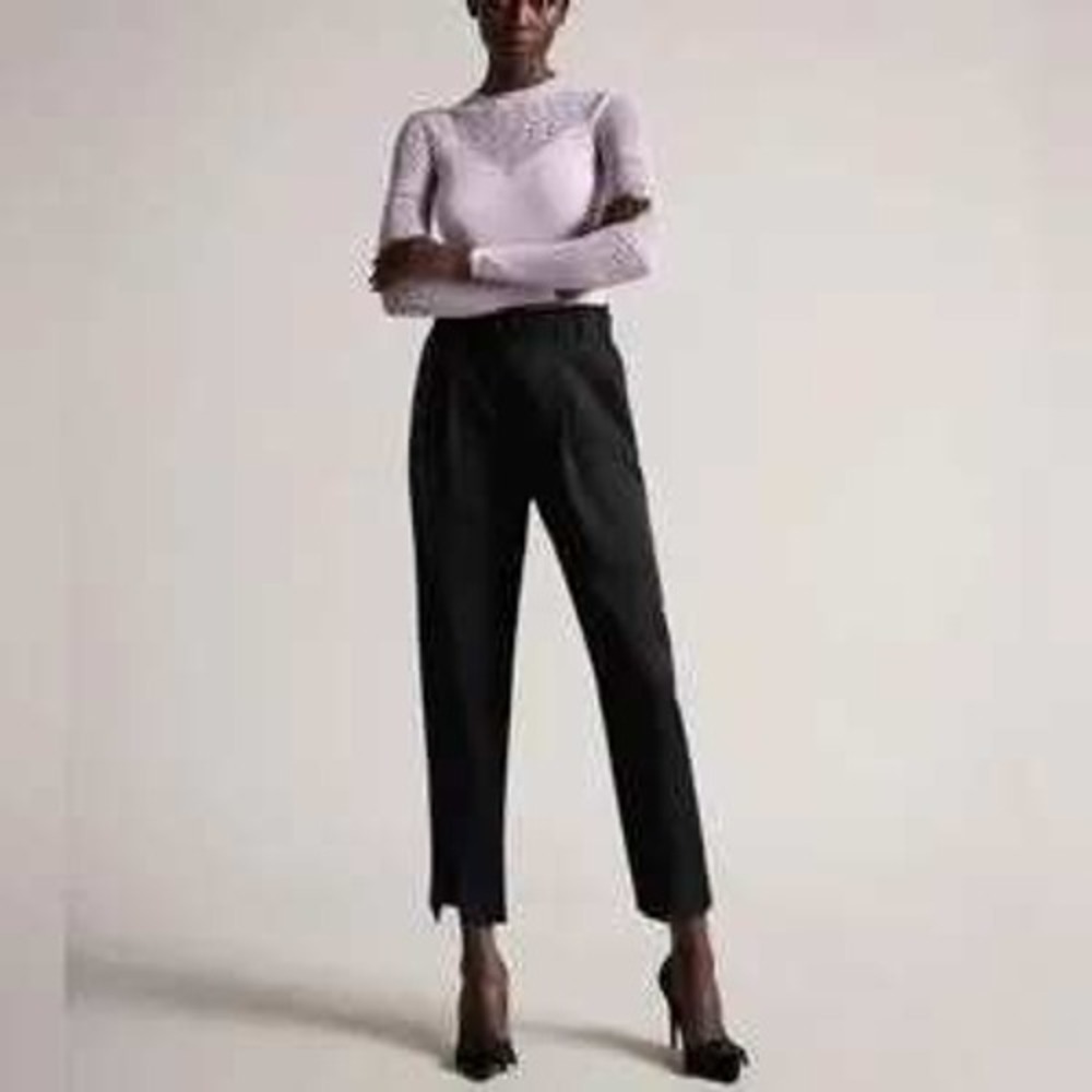 NWT $225 Ted Baker London WMT-Ninette Black High Waist Carrot Leg Trouser Belted